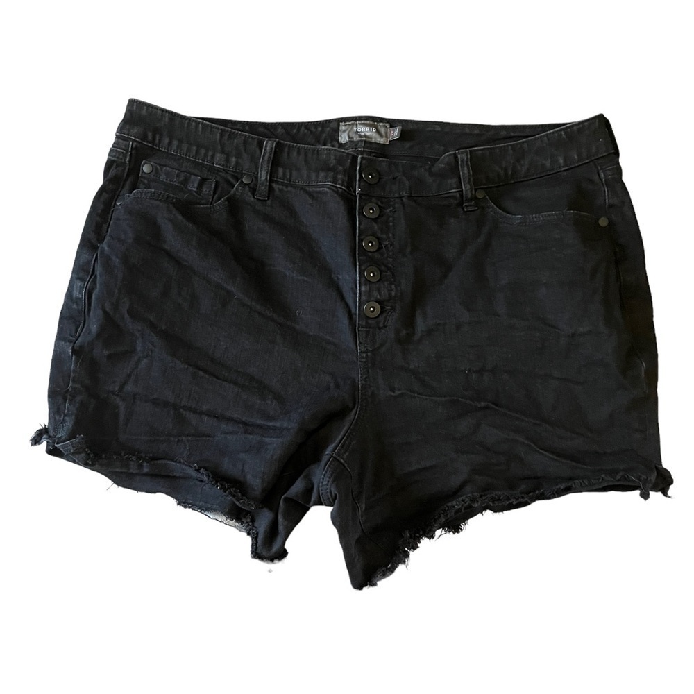 Torrid Jean Shorts Womens 20 High Rise Short Black Wash Button Fly Stretch Denim